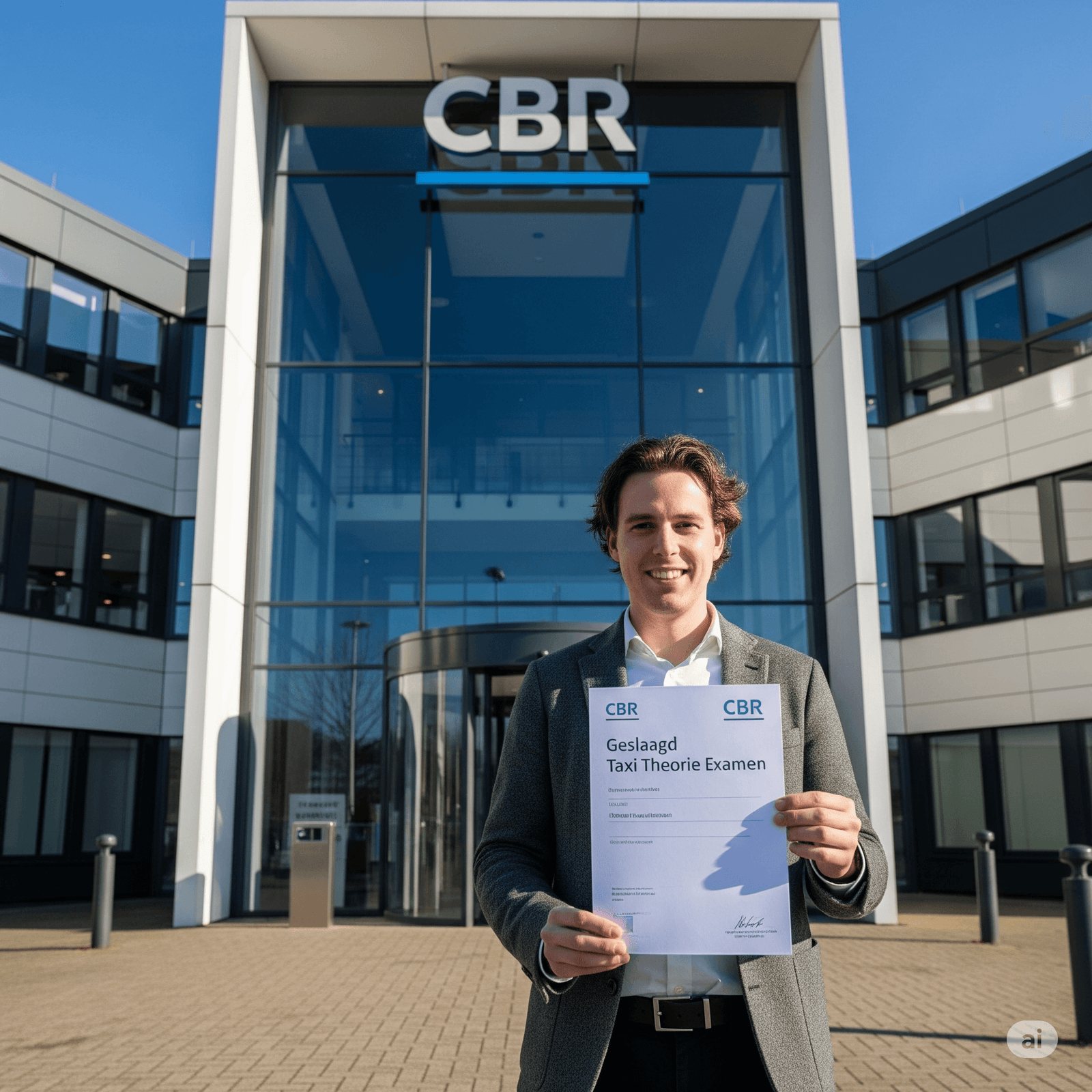 Geslaagde Taxi theorie cursus kandidaat voor CBR gebouw Examen Taxi vakbekwaamheid theorie